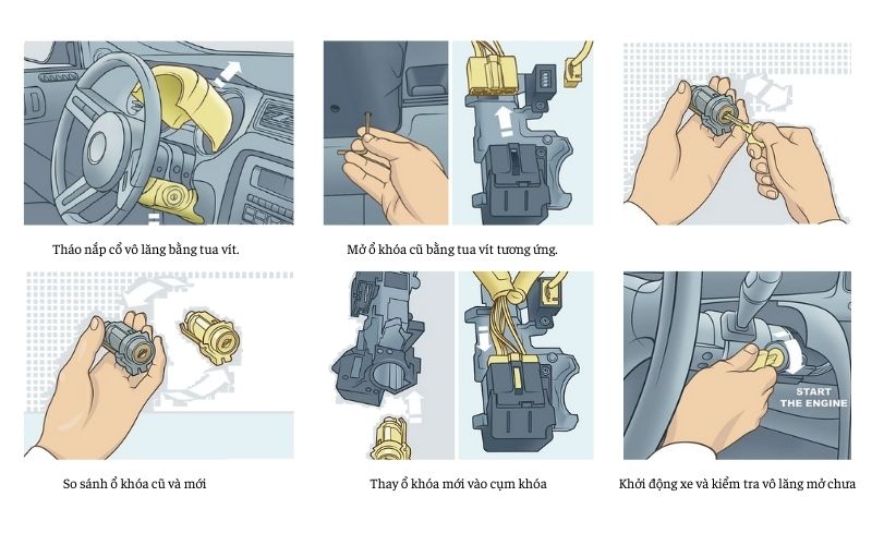 Các bước thay ổ khóa khi xe bị khóa vô lăng không đề được